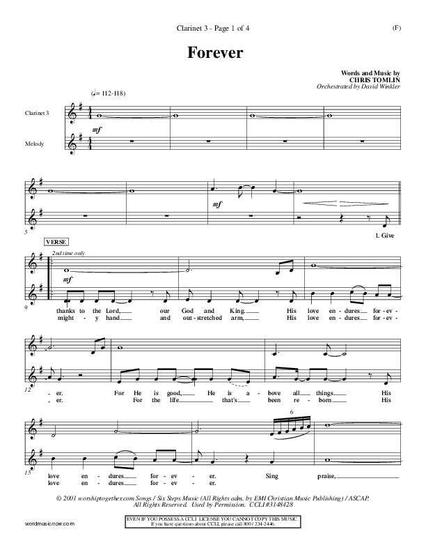 Forever Clarinet 3 (Chris Tomlin)