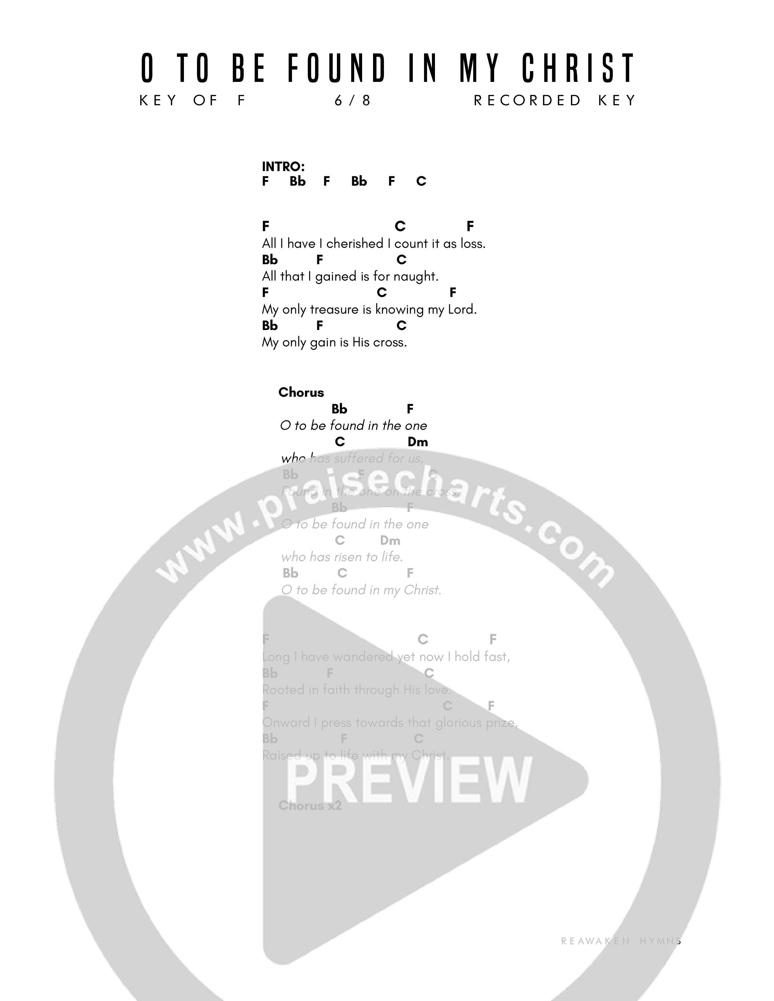O To Be Found In My Christ Chord Chart (Reawaken Hymns)