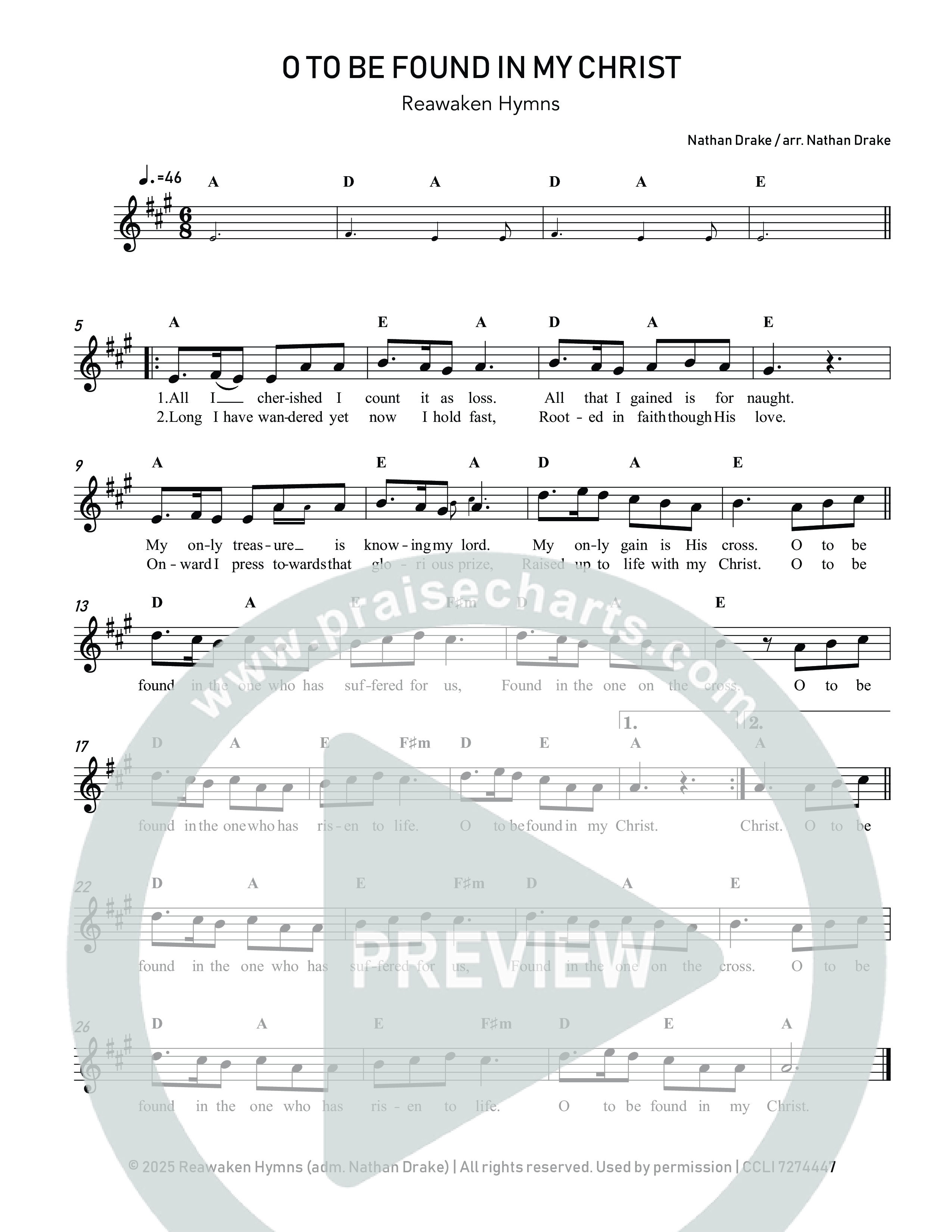 O To Be Found In My Christ Lead Sheet Melody (Reawaken Hymns)