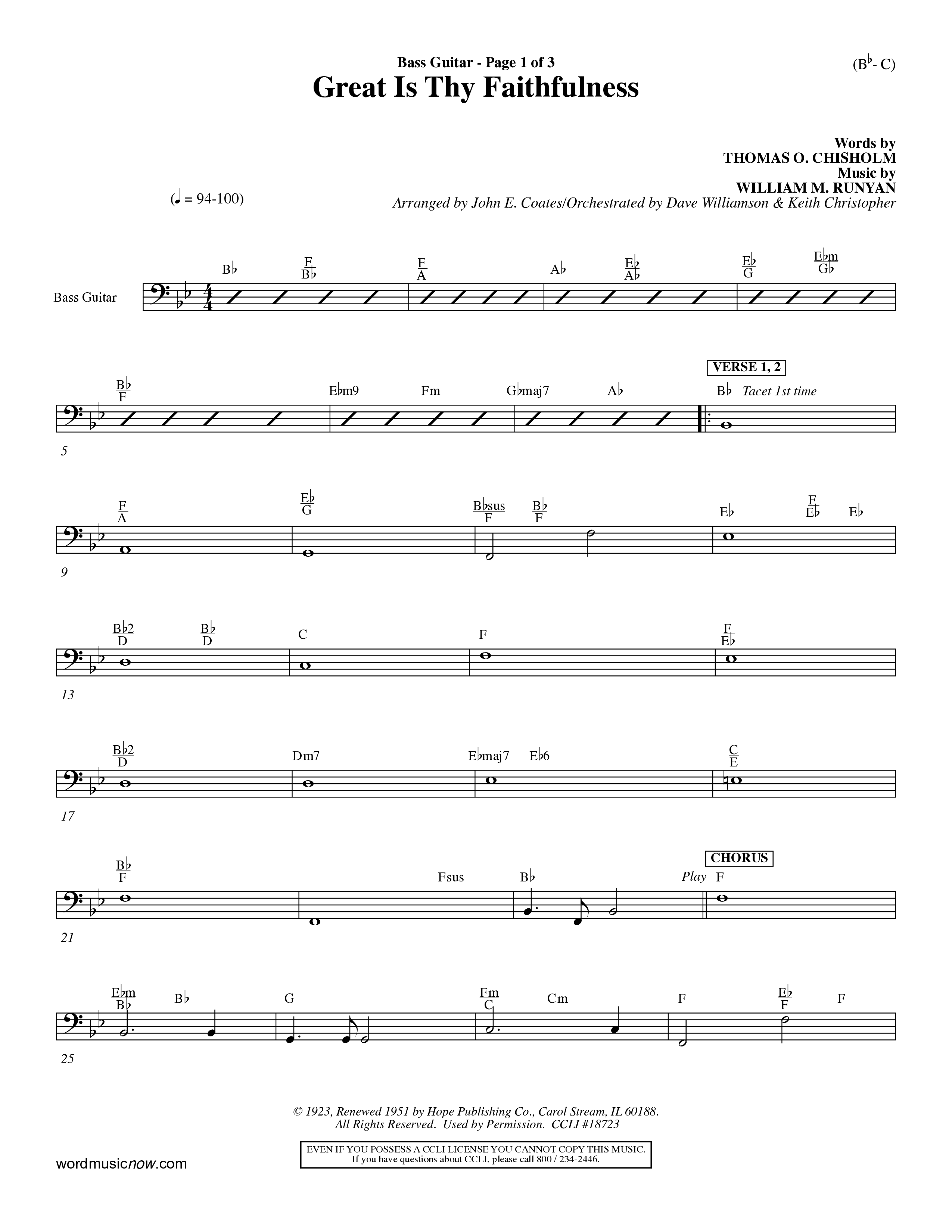Great Is Thy Faithfulness (Choral Anthem SATB) Bass Guitar (Word Music Choral / Arr. John Coates / Orch. Dave Williamson / Orch. Keith Christopher)
