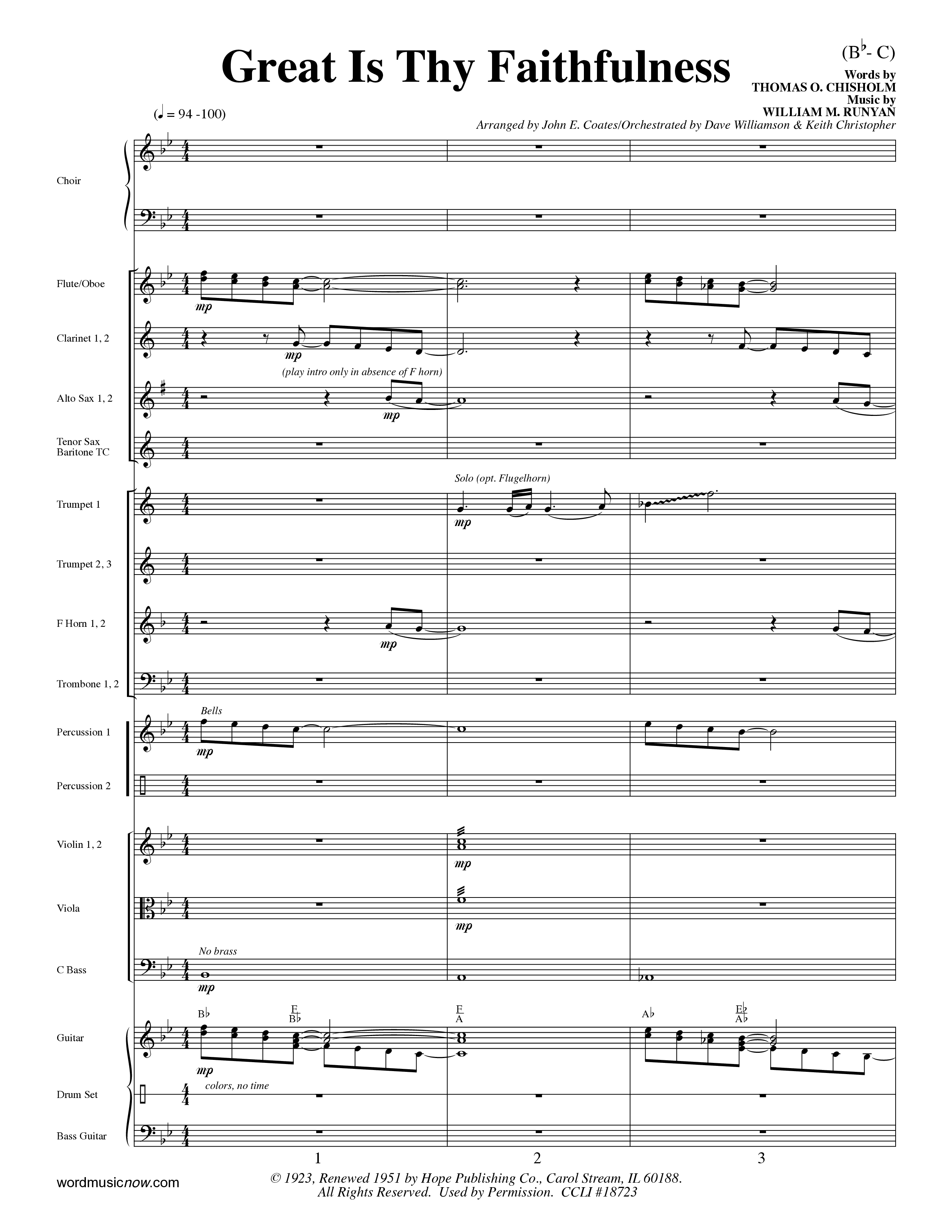 Great Is Thy Faithfulness (Choral Anthem SATB) Orchestration (Word Music Choral / Arr. John Coates / Orch. Dave Williamson / Orch. Keith Christopher)