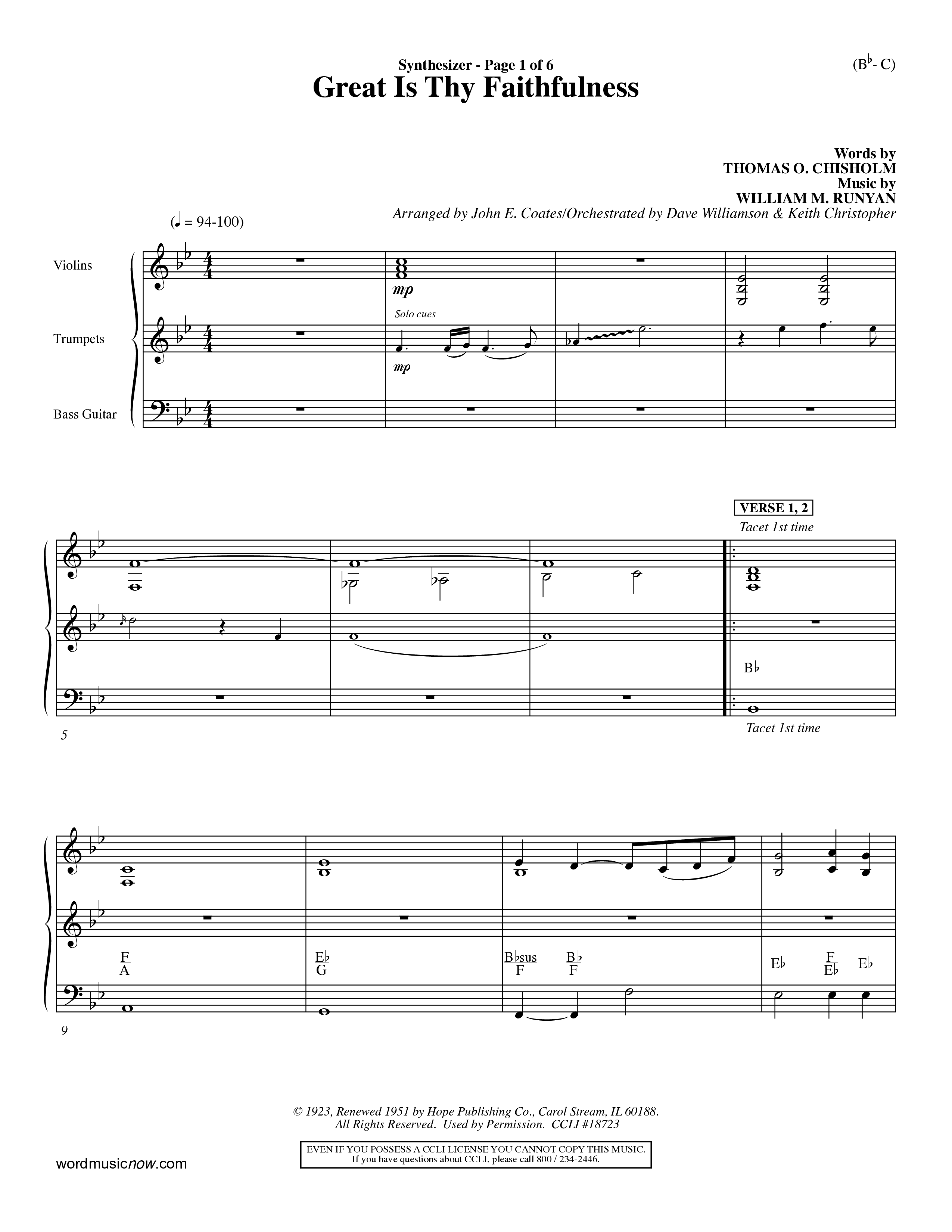 Great Is Thy Faithfulness (Choral Anthem SATB) Synth (Word Music Choral / Arr. John Coates / Orch. Dave Williamson / Orch. Keith Christopher)