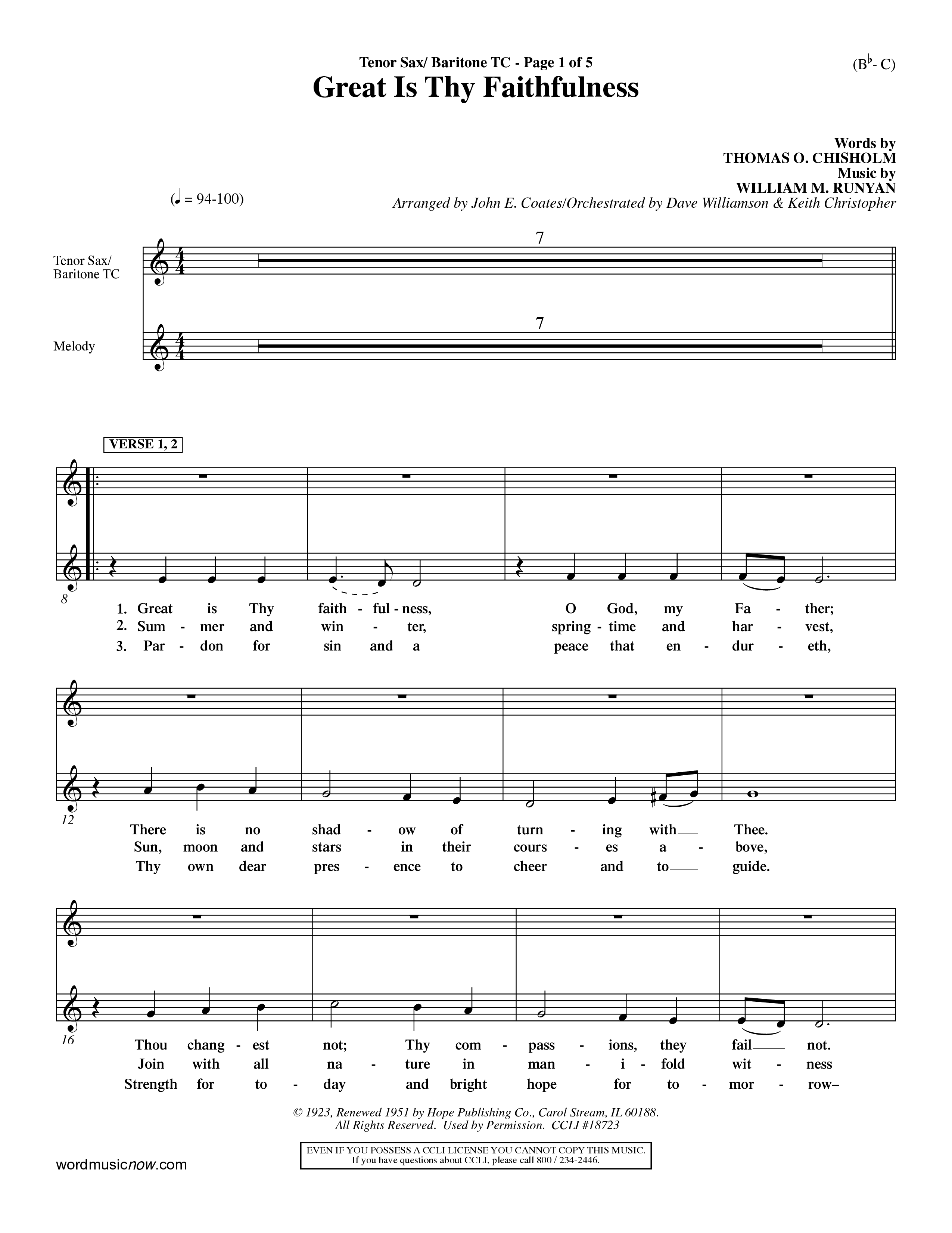 Great Is Thy Faithfulness (Choral Anthem SATB) Tenor Sax/Baritone T.C. (Word Music Choral / Arr. John Coates / Orch. Dave Williamson / Orch. Keith Christopher)