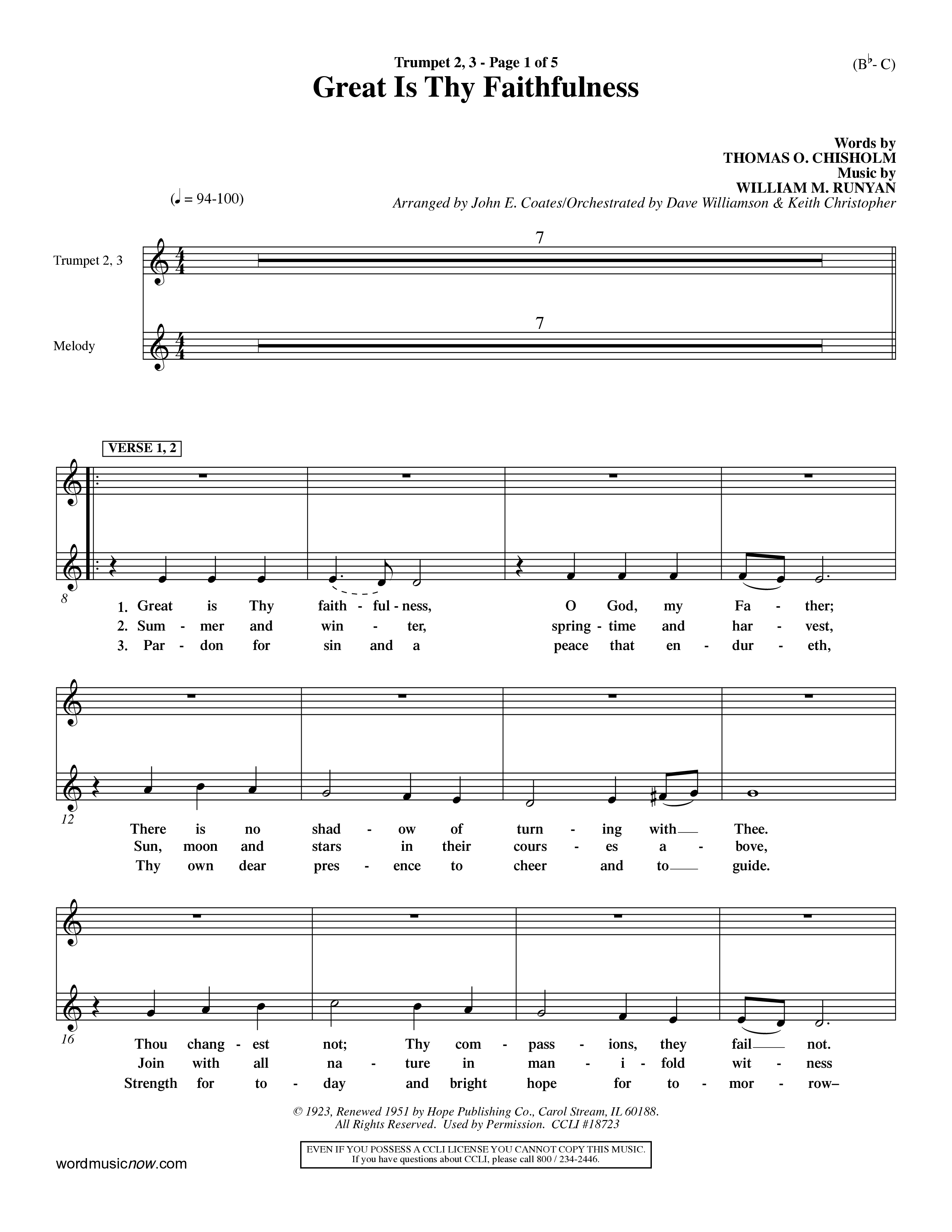 Great Is Thy Faithfulness (Choral Anthem SATB) Trumpet 2/3 (Word Music Choral / Arr. John Coates / Orch. Dave Williamson / Orch. Keith Christopher)