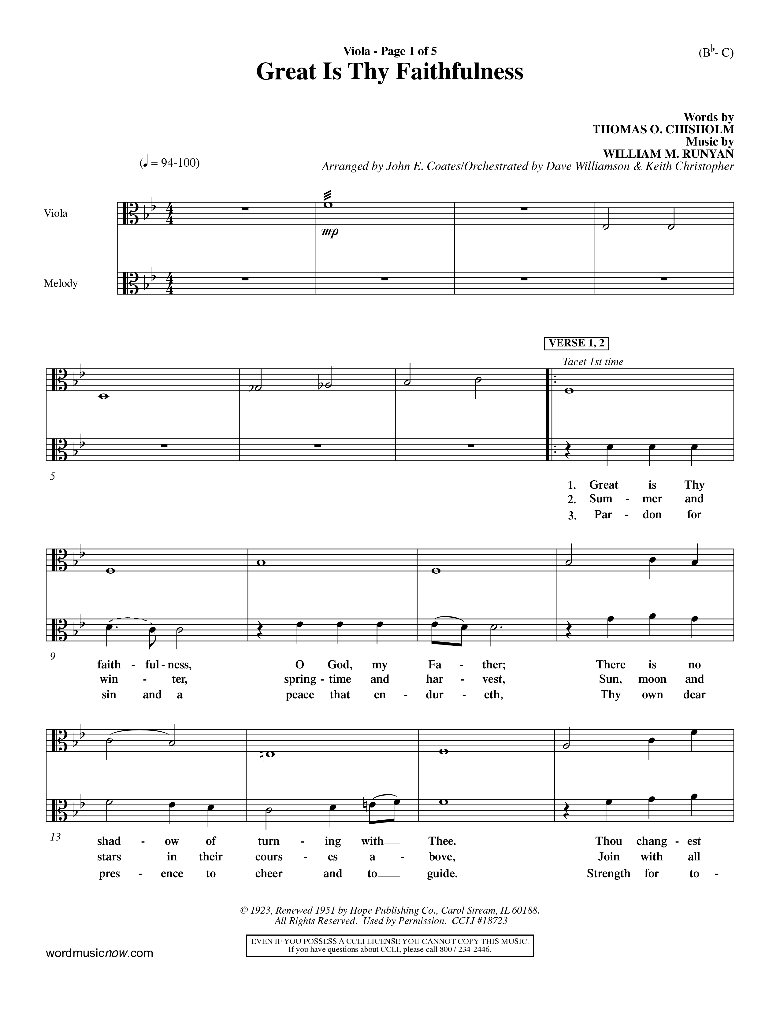 Great Is Thy Faithfulness (Choral Anthem SATB) Viola (Word Music Choral / Arr. John Coates / Orch. Dave Williamson / Orch. Keith Christopher)