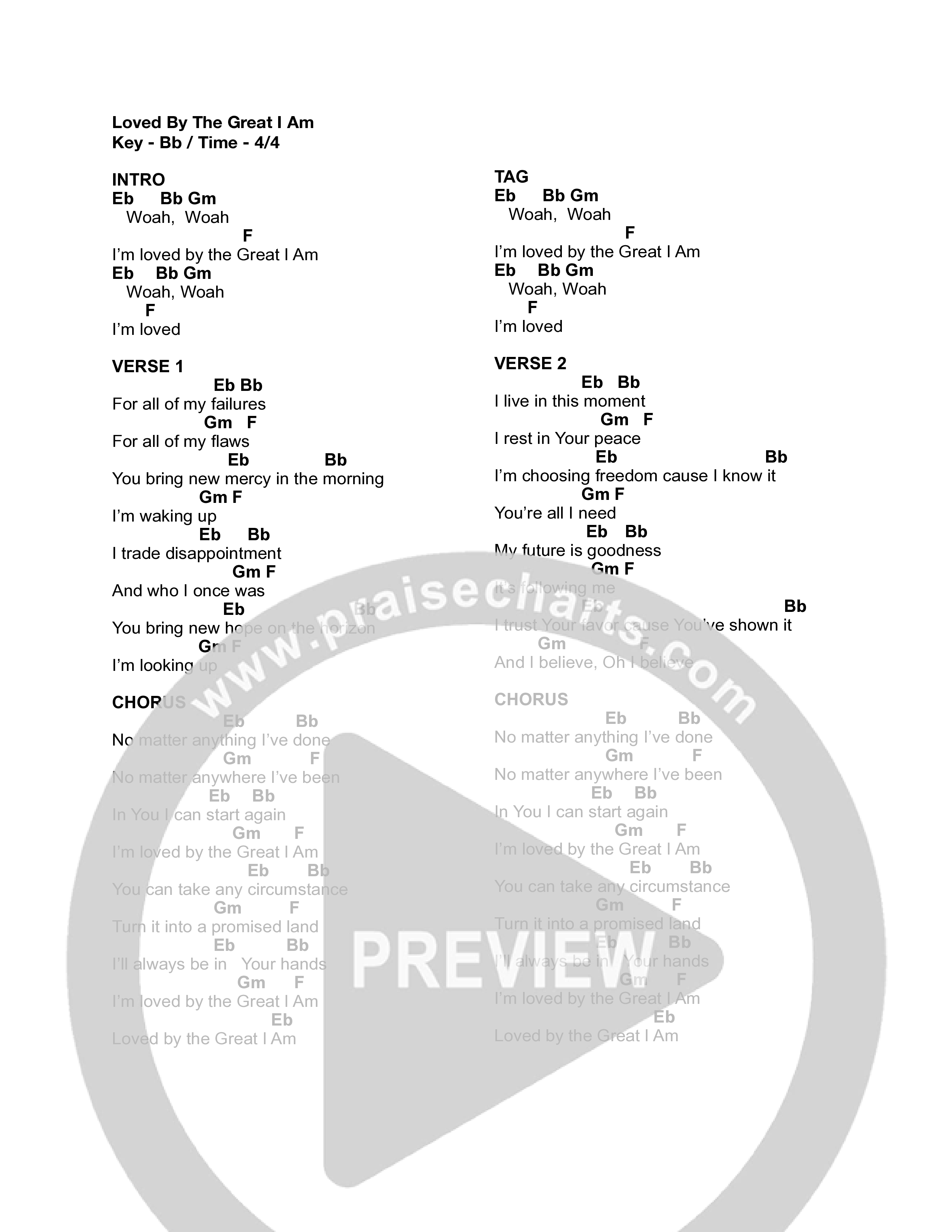 Loved By The Great I Am Chord Chart (Chris McQuistion)