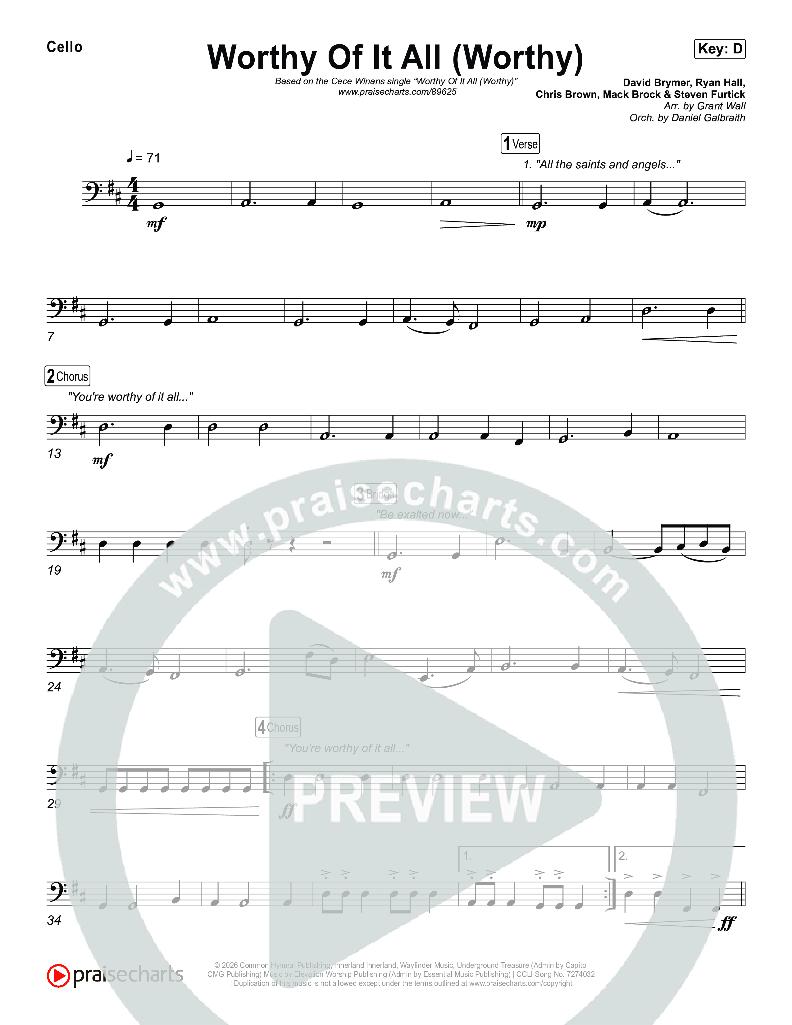 Worthy Of It All (Worthy) Cello (CeCe Winans)