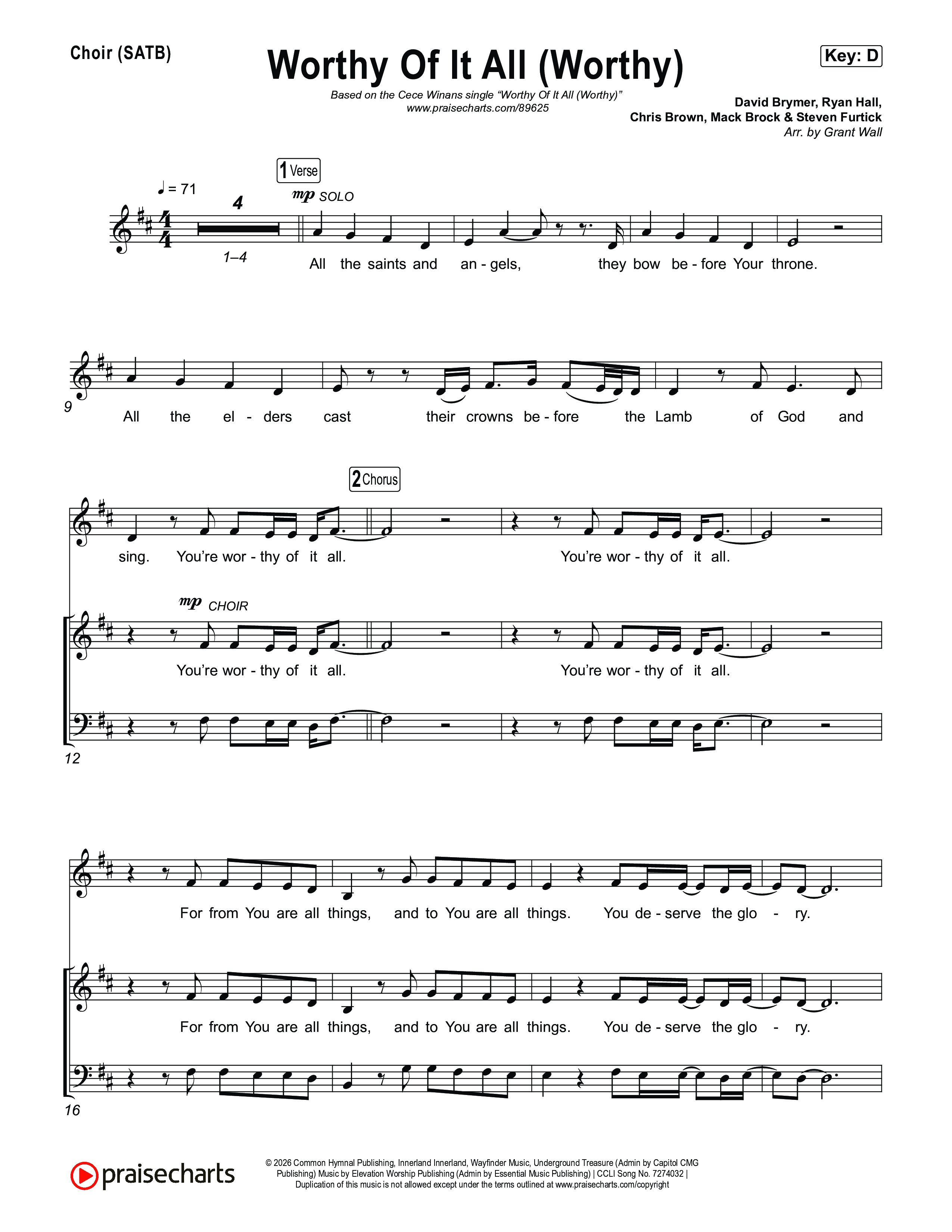 Worthy Of It All (Worthy) Choir Sheet (SATB) (CeCe Winans)