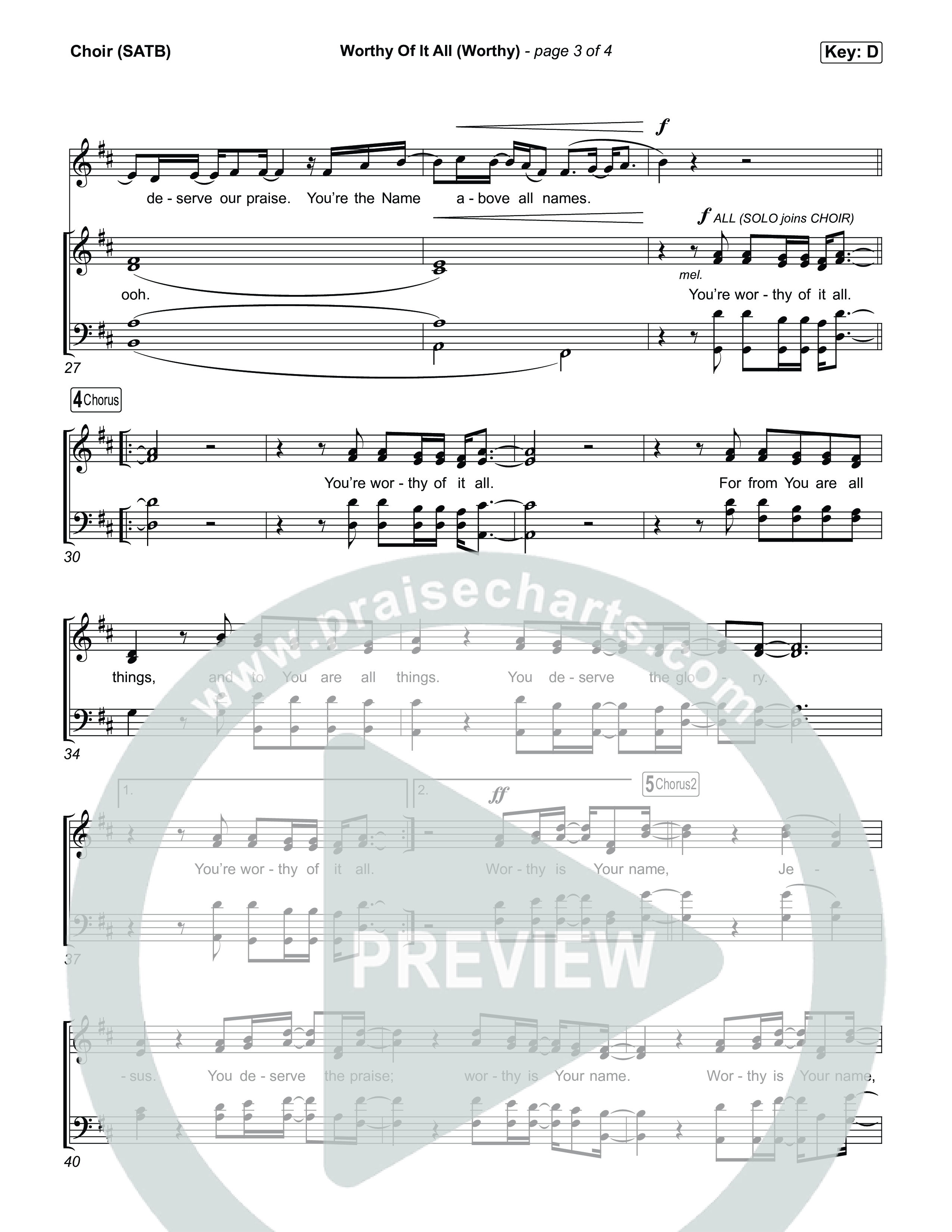 Worthy Of It All (Worthy) Choir Sheet (SATB) (CeCe Winans)