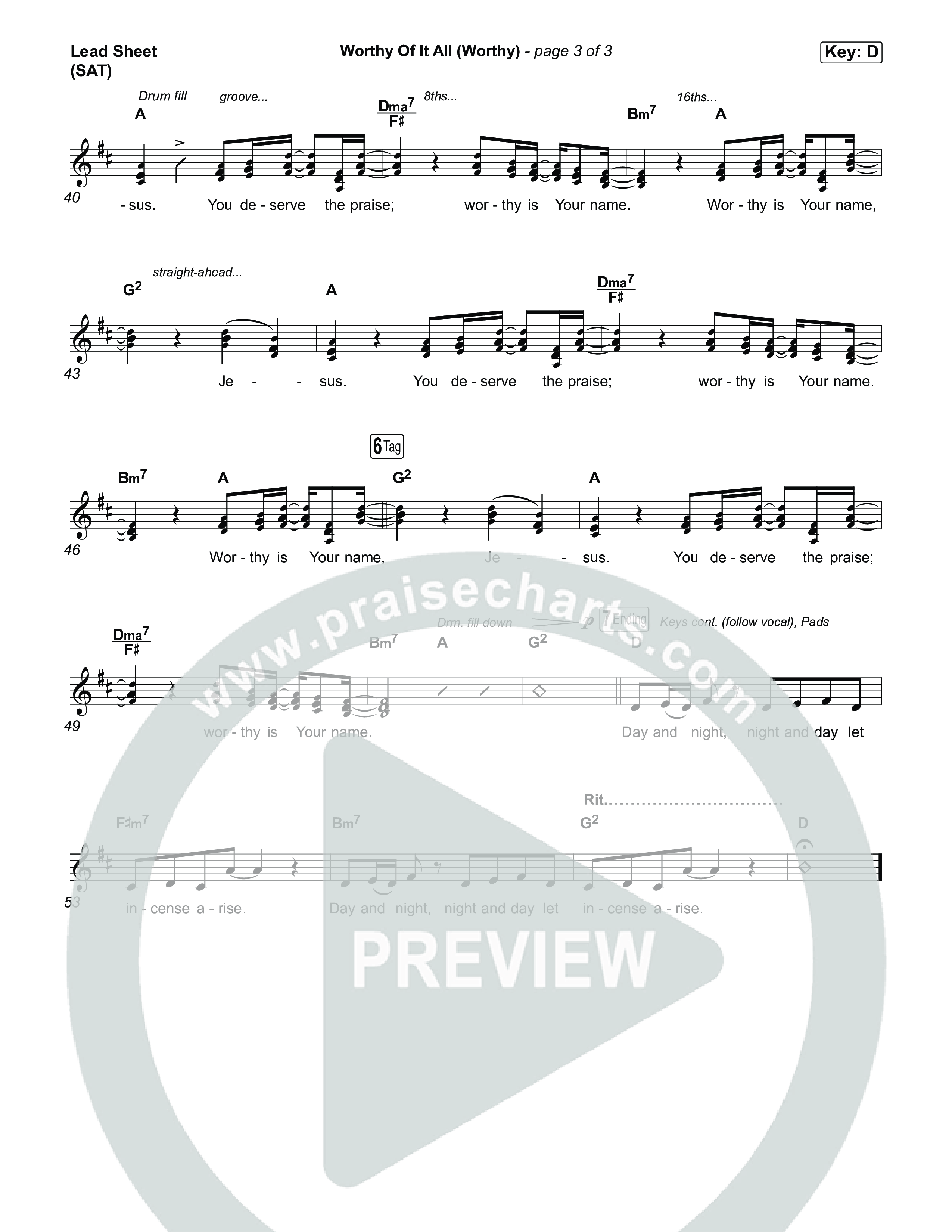 Worthy Of It All (Worthy) Lead Sheet (SAT) (CeCe Winans)