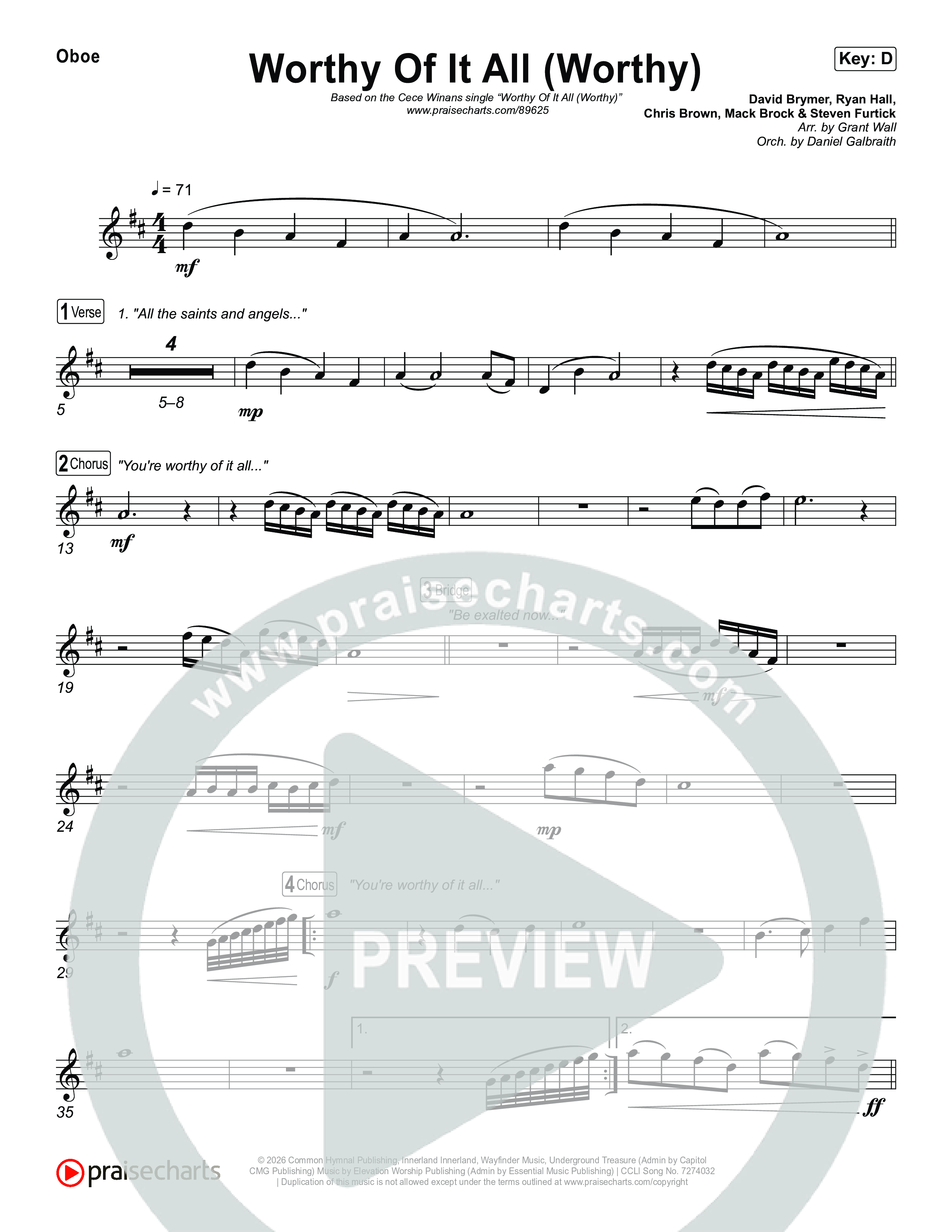 Worthy Of It All (Worthy) Oboe (CeCe Winans)