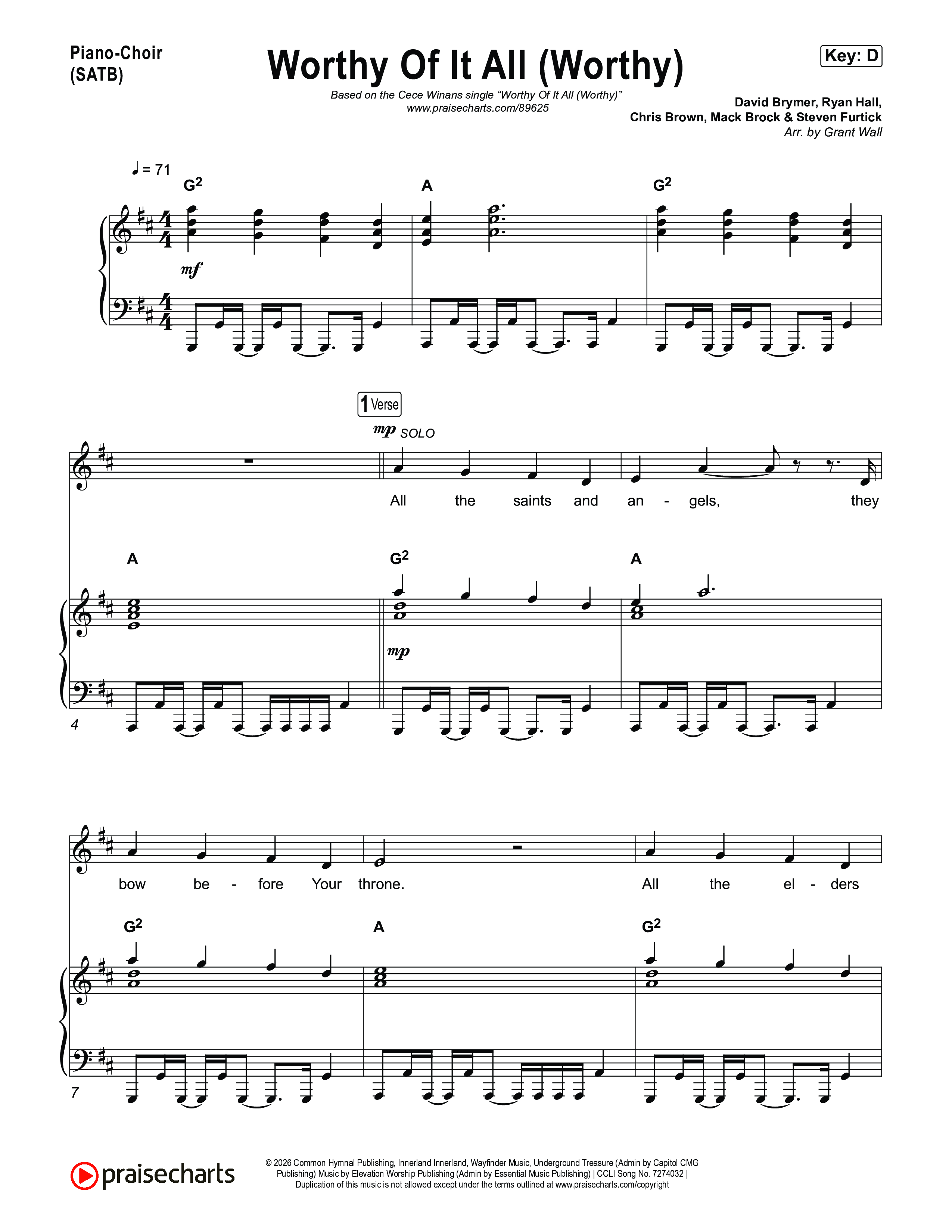 Worthy Of It All (Worthy) Piano/Vocal (SATB) (CeCe Winans)