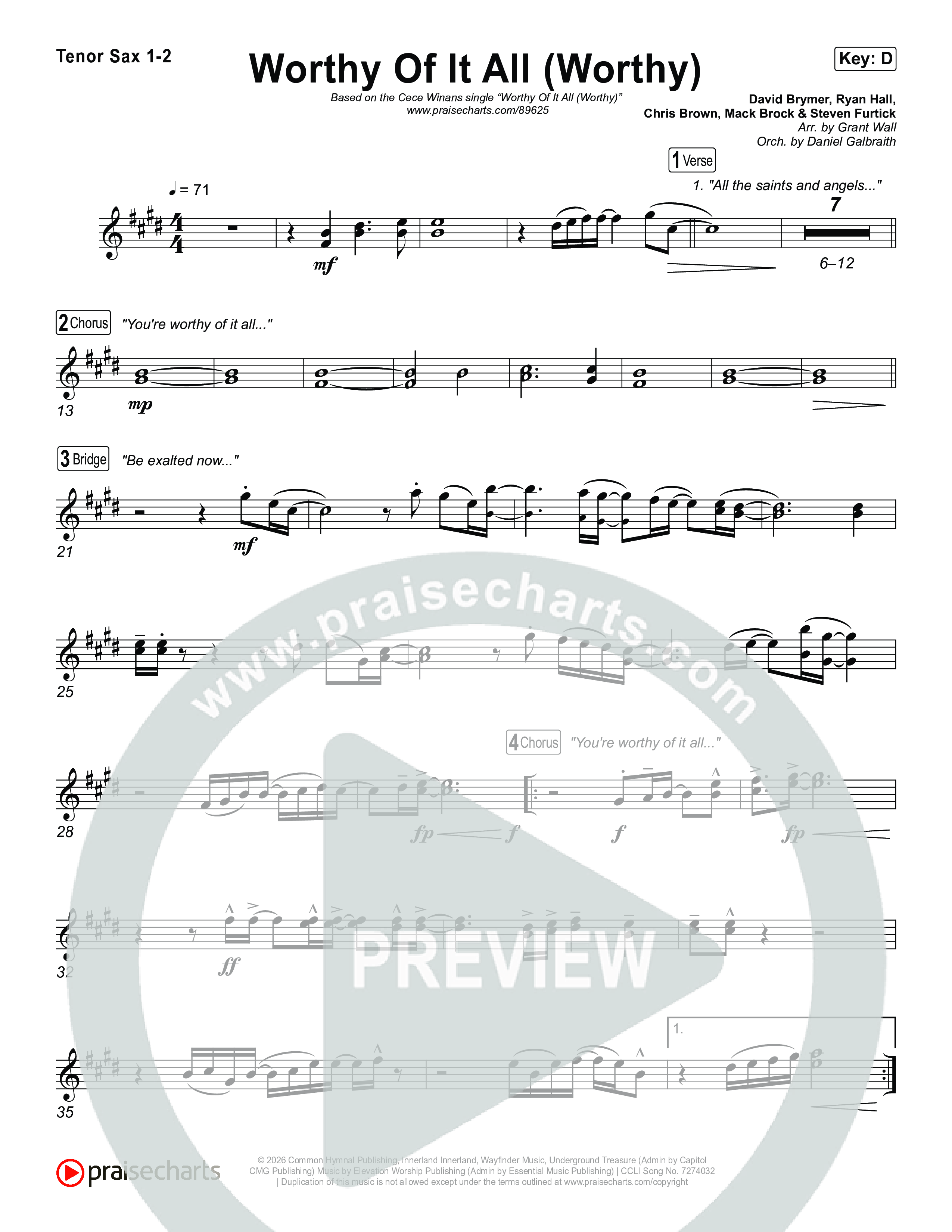 Worthy Of It All (Worthy) Tenor Sax 1,2 (CeCe Winans)