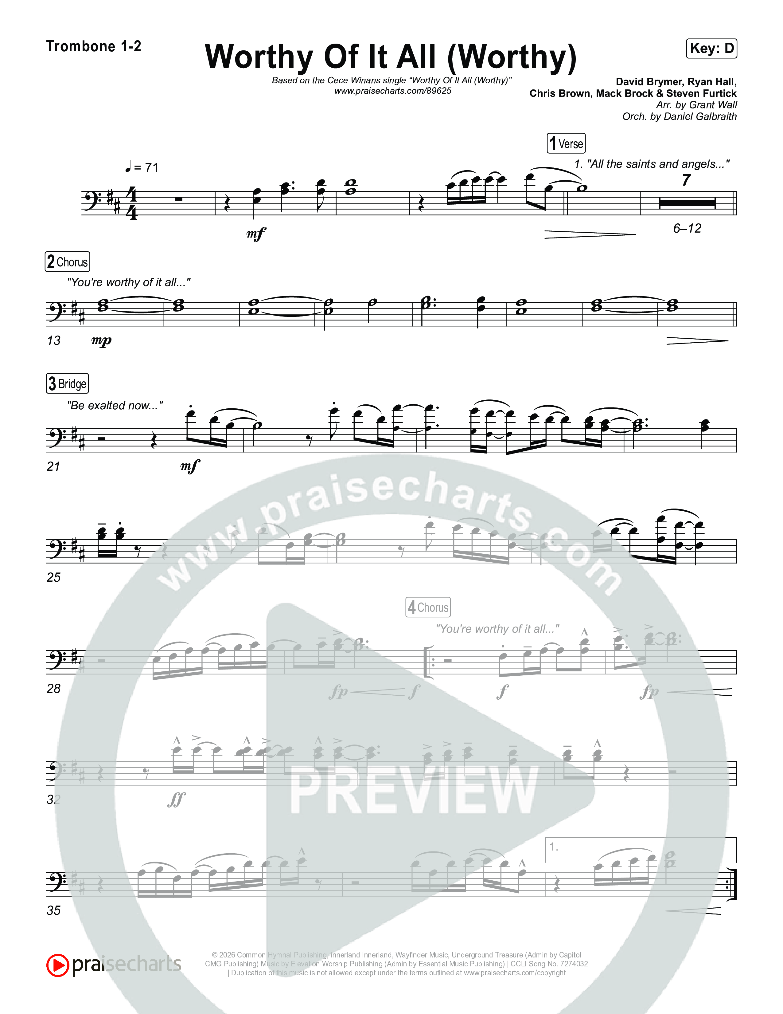 Worthy Of It All (Worthy) Trombone 1/2 (CeCe Winans)