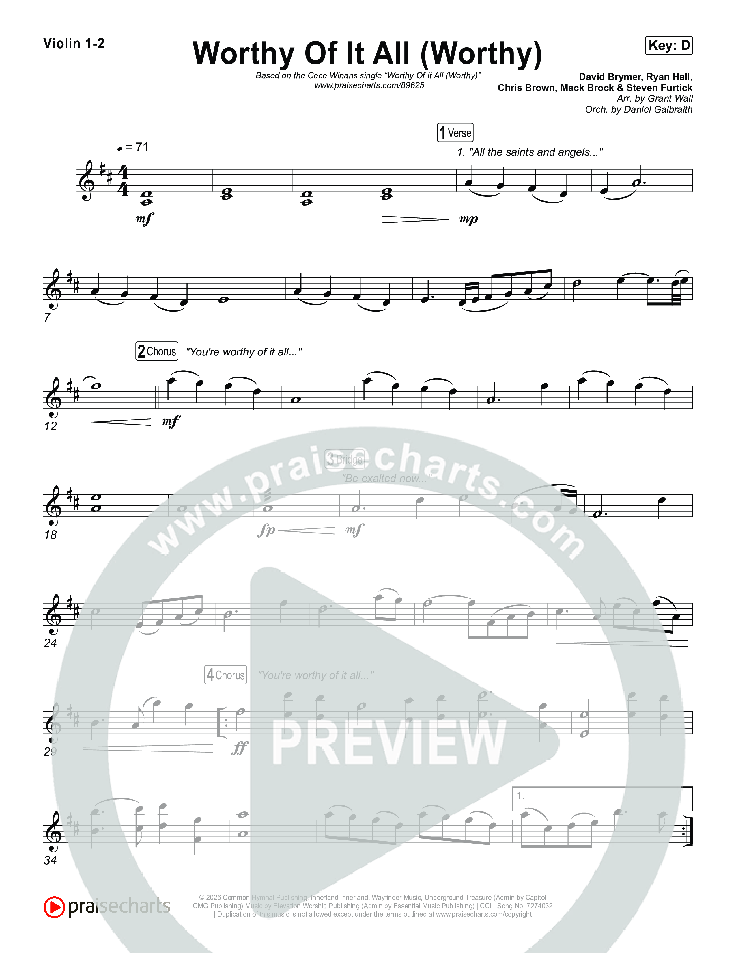 Worthy Of It All (Worthy) Violin 1,2 (CeCe Winans)