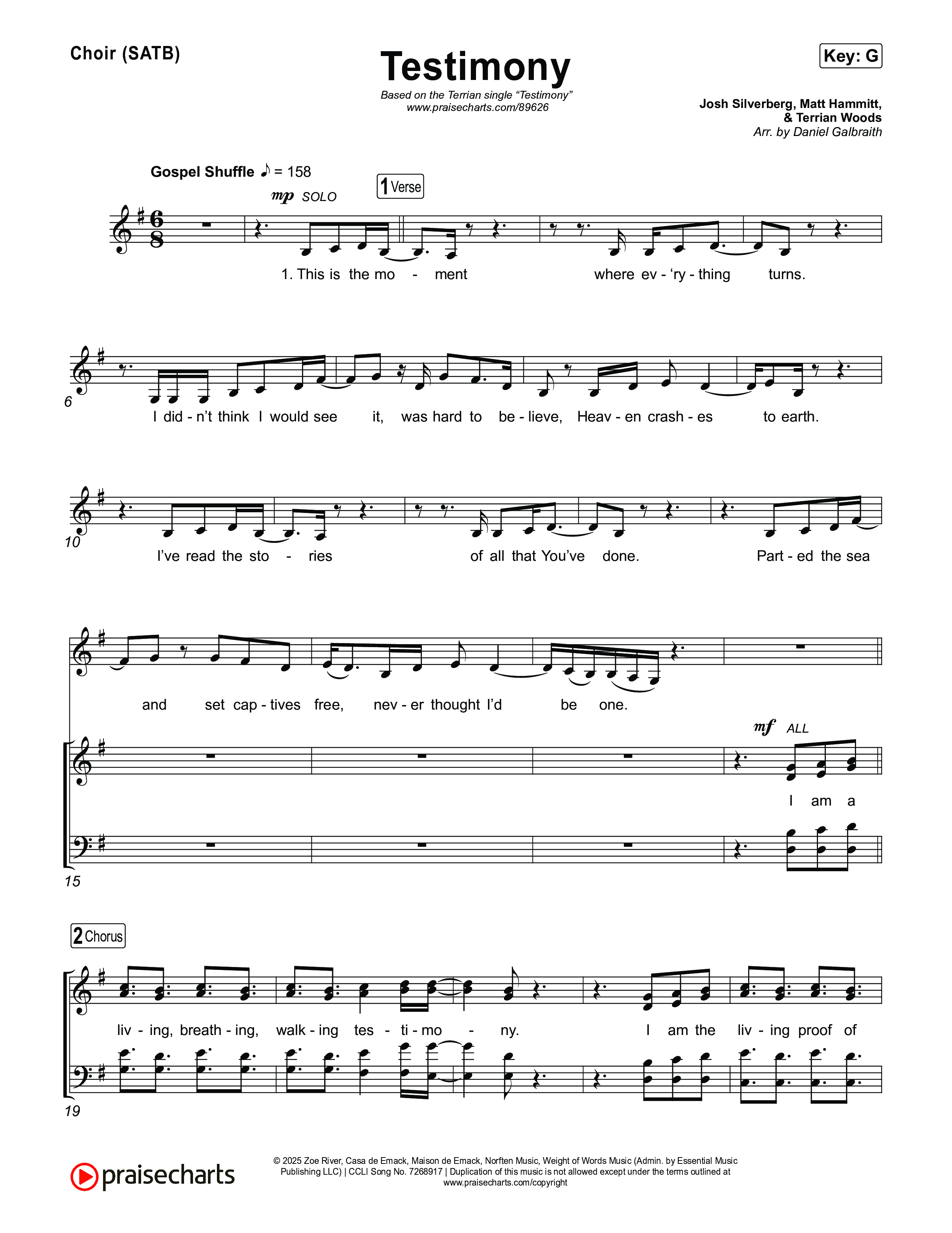 Testimony Choir Sheet (SATB) (Terrian)
