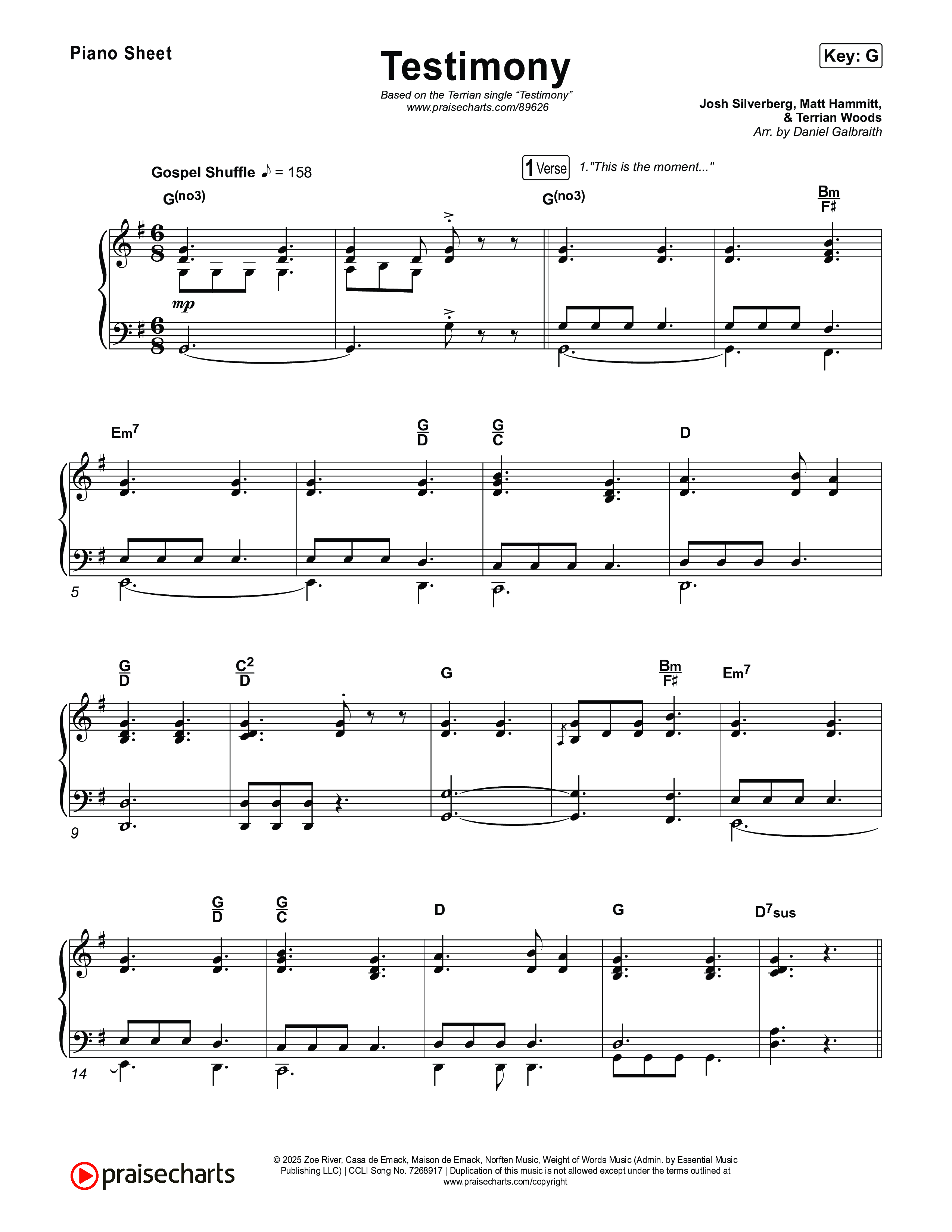 Testimony Piano Sheet (Terrian)