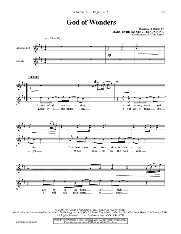 God Of Wonders Alto Sax 1/2 (Mark Byrd)