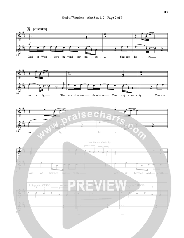 God Of Wonders Alto Sax 1/2 (Mark Byrd)