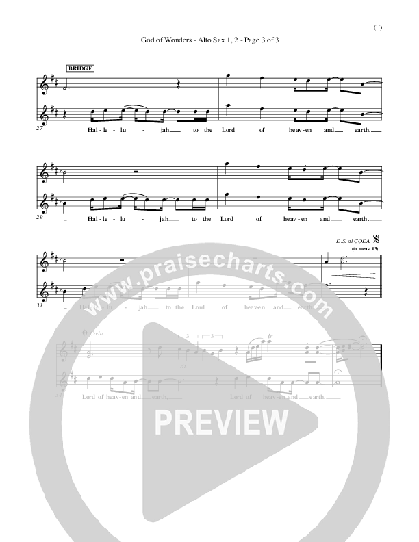 God Of Wonders Alto Sax 1/2 (Mark Byrd)