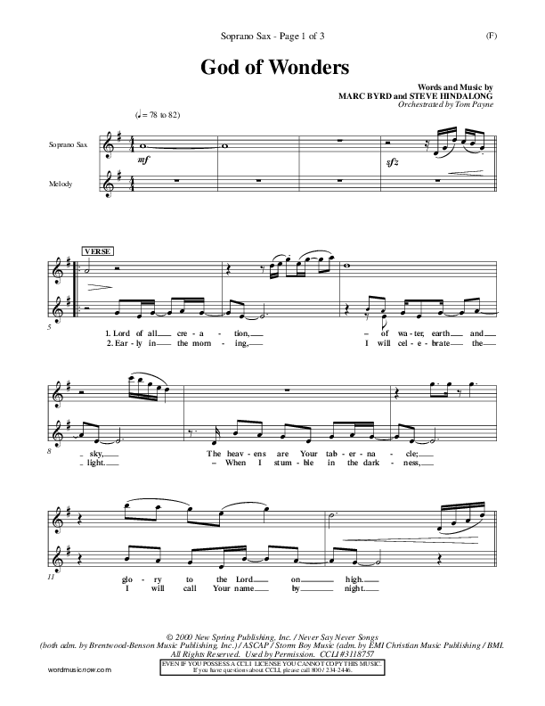 God Of Wonders Bari Sax (Mark Byrd)