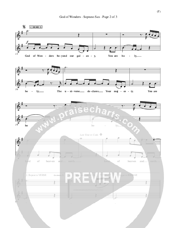 God Of Wonders Bari Sax (Mark Byrd)