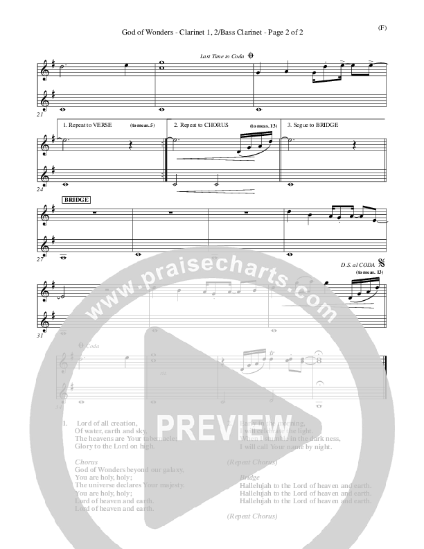 God Of Wonders Bass Clarinet (Mark Byrd)