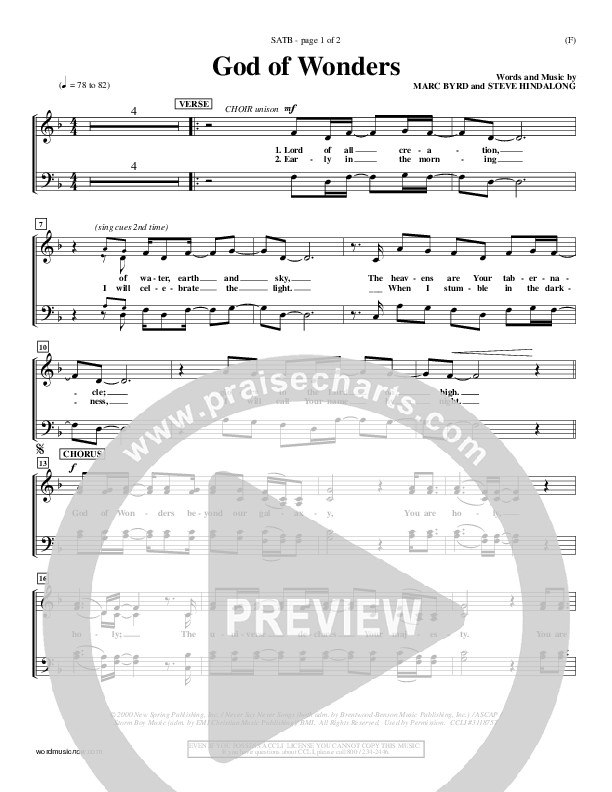 God Of Wonders Choir Sheet (SATB) (Mark Byrd)