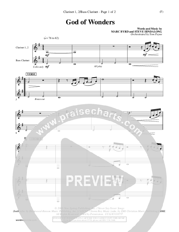 God Of Wonders Clarinet (Mark Byrd)