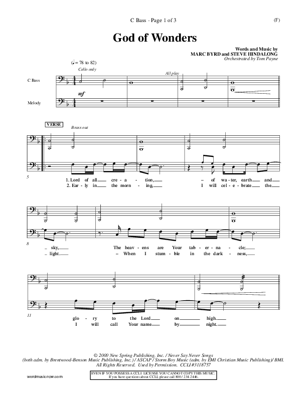 God Of Wonders Contrabass (Mark Byrd)