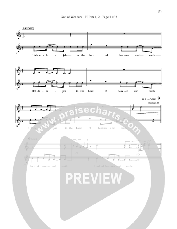 God Of Wonders French Horn 1/2 (Mark Byrd)