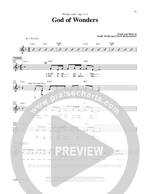 God Of Wonders Lead Sheet (Mark Byrd)