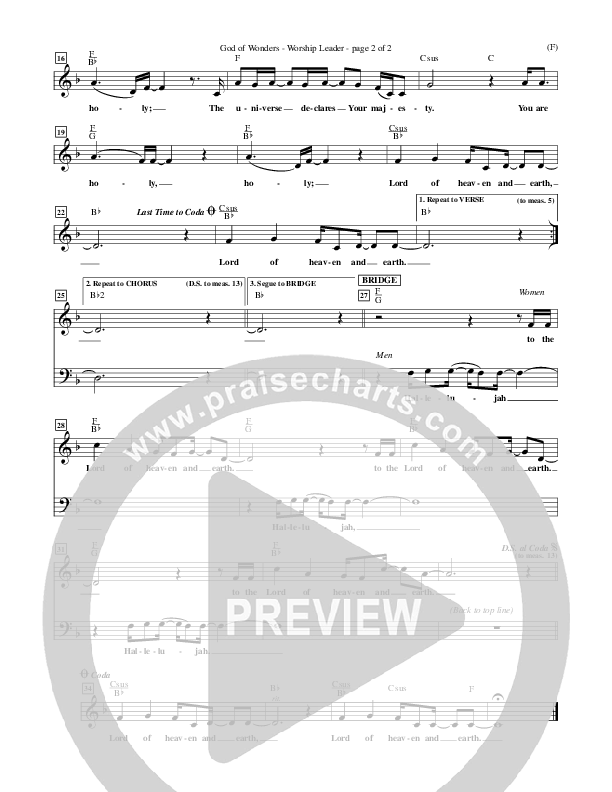 God Of Wonders Lead Sheet (Mark Byrd)
