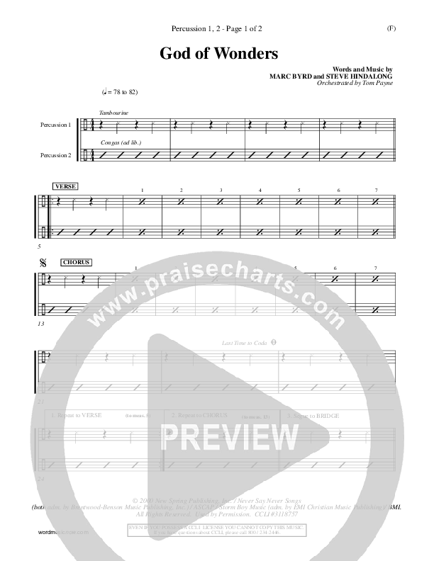 God Of Wonders Percussion 1/2 (Mark Byrd)