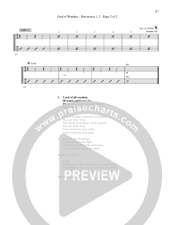 God Of Wonders Percussion 1/2 (Mark Byrd)