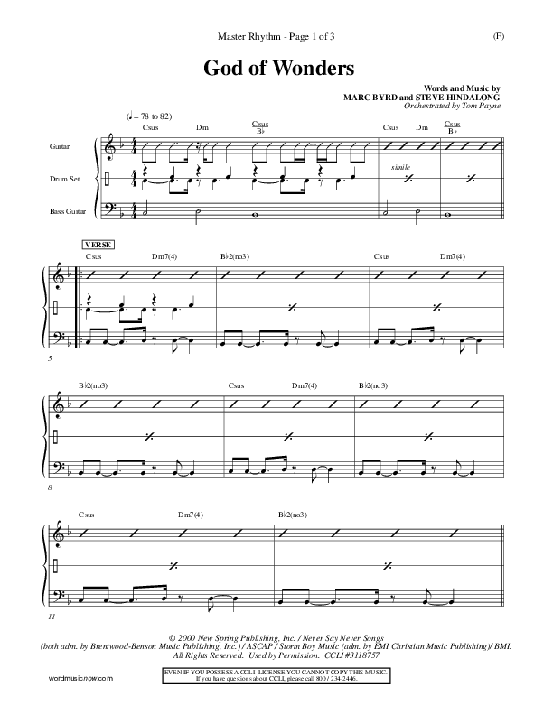 God Of Wonders Rhythm Chart (Mark Byrd)