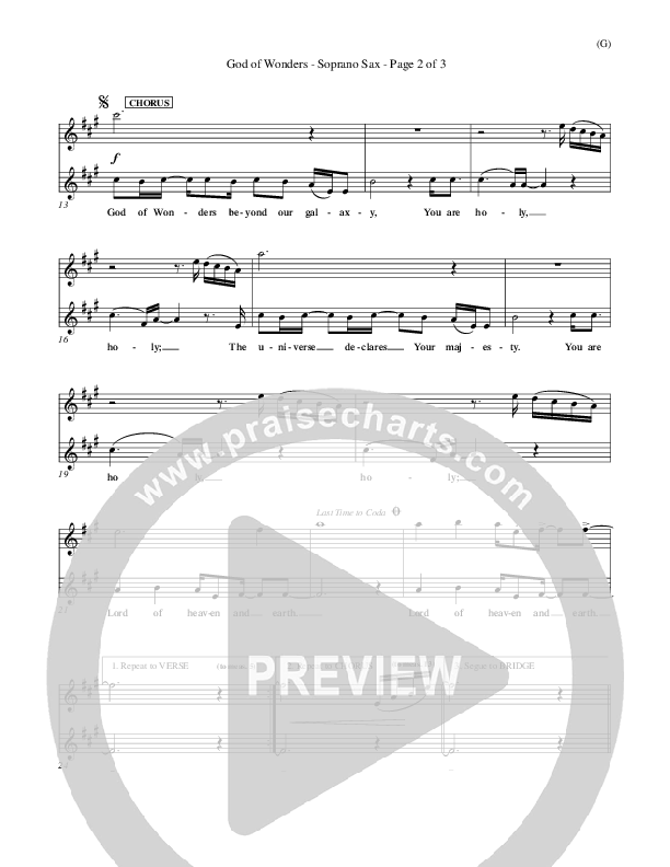 God Of Wonders Soprano Sax (Mark Byrd)