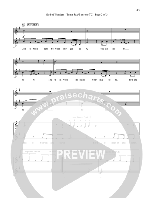 God Of Wonders Tenor Sax 1 (Mark Byrd)