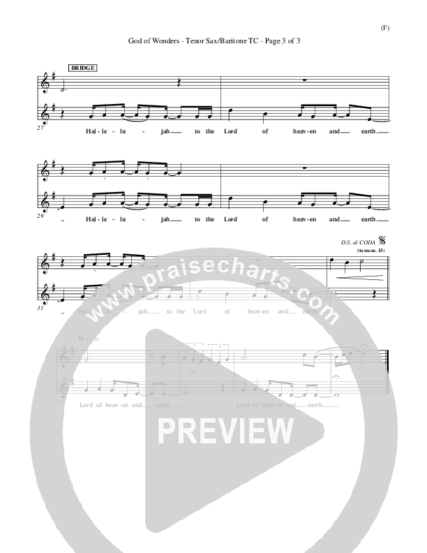 God Of Wonders Tenor Sax 1 (Mark Byrd)