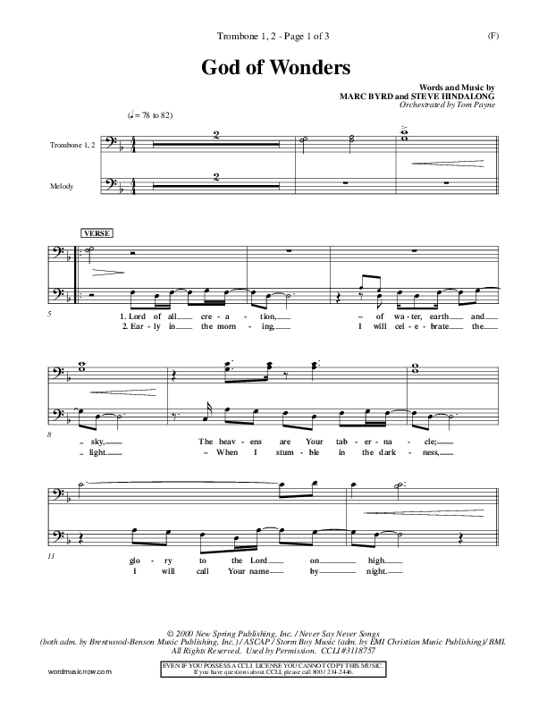 God Of Wonders Trombone 1/2 (Mark Byrd)