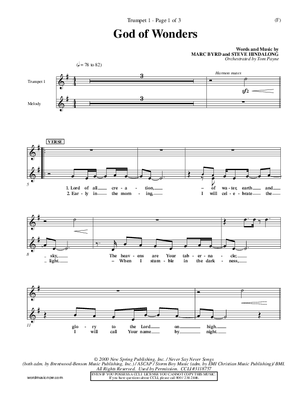 God Of Wonders Trumpet 1 (Mark Byrd)