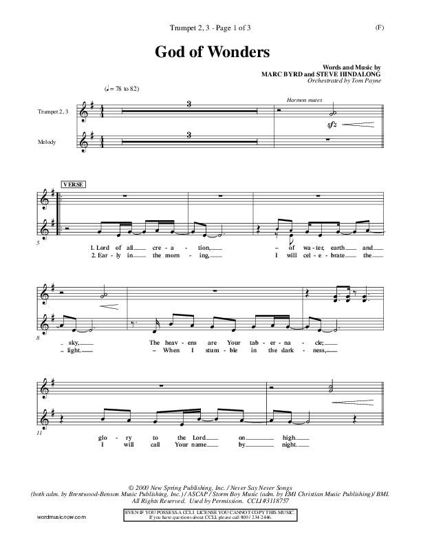 God Of Wonders Trumpet 2/3 (Mark Byrd)