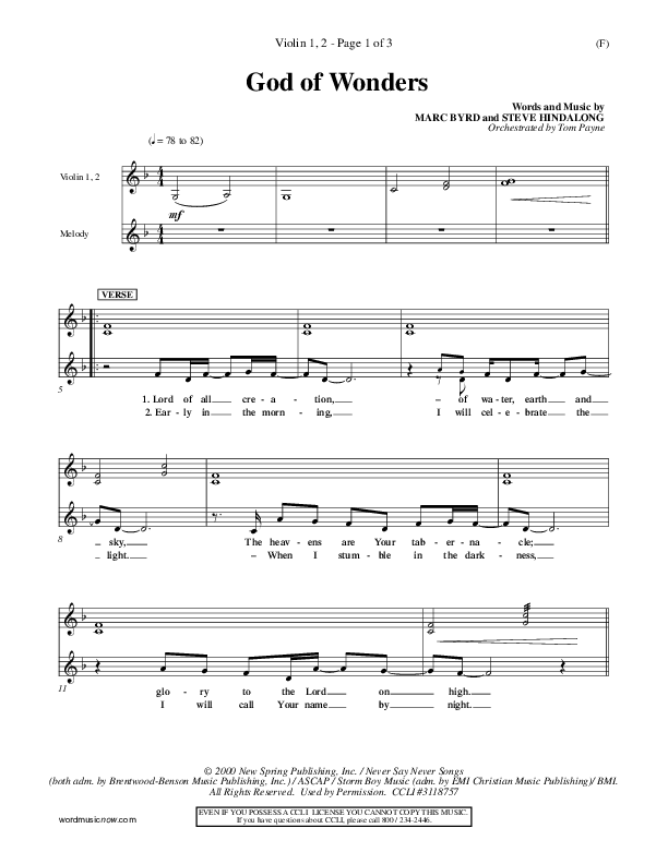 God Of Wonders Violin 1/2 (Mark Byrd)