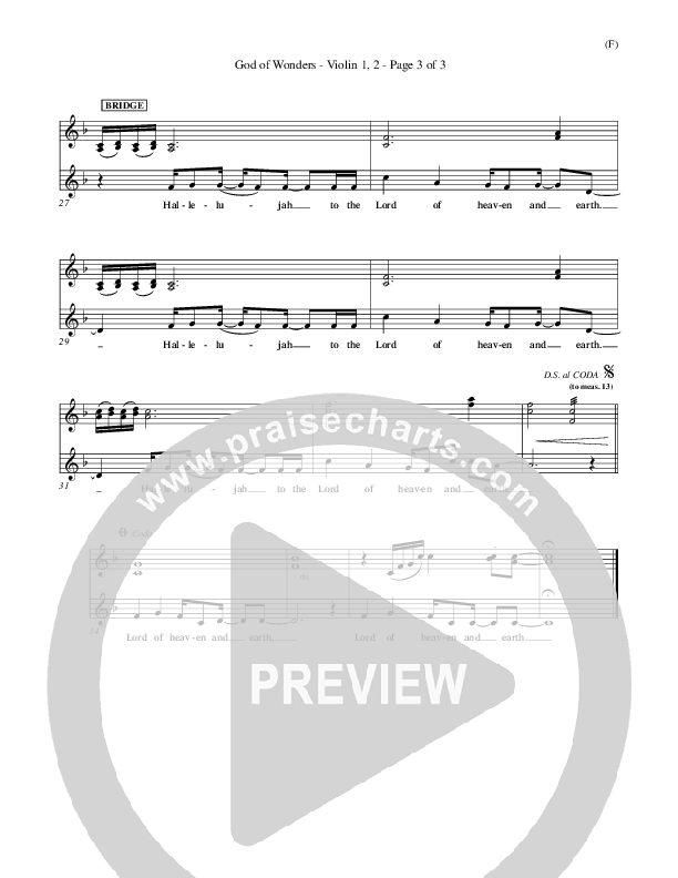 God Of Wonders Violin 1/2 (Mark Byrd)