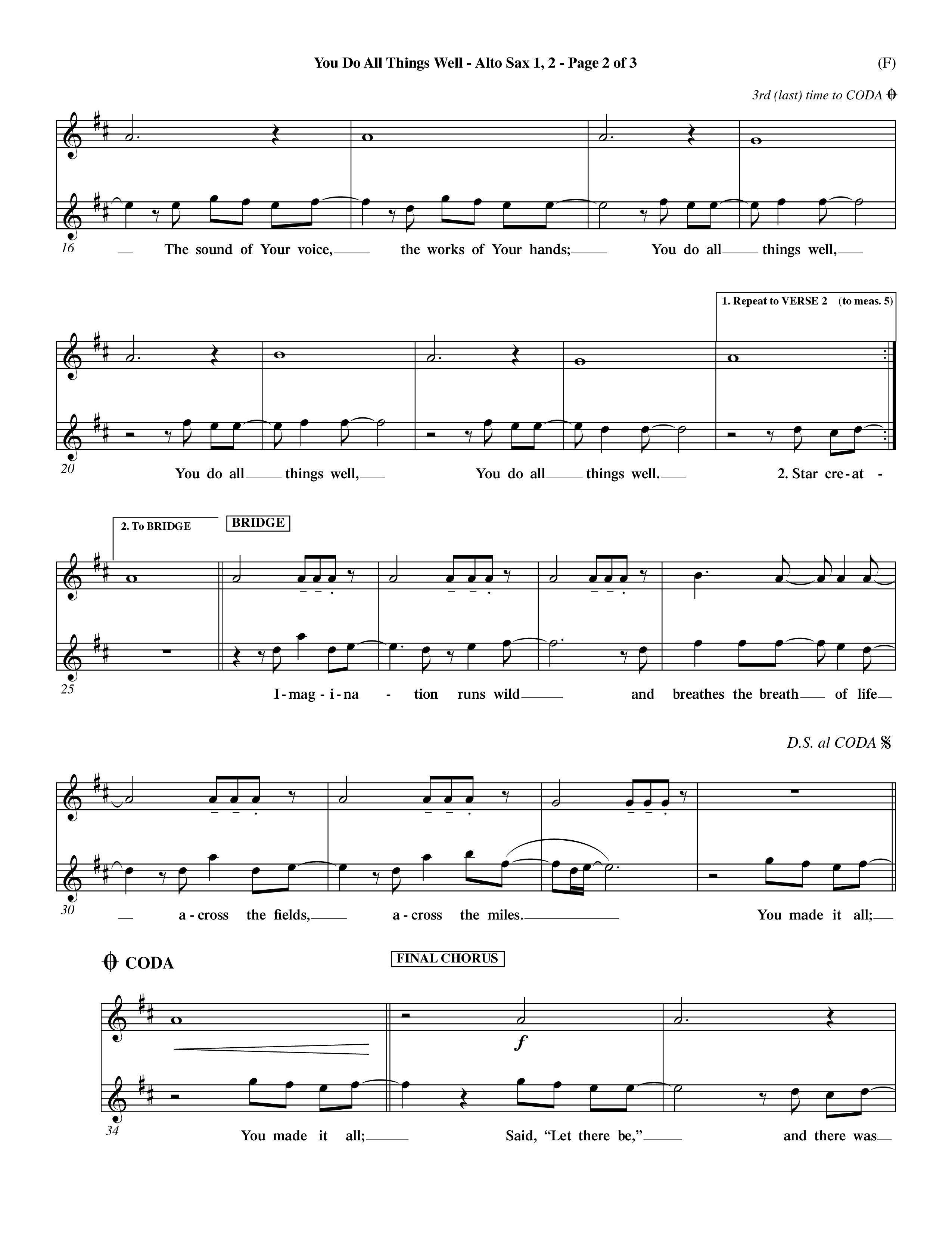 You Do All Things Well (Choral Anthem SATB) Alto Sax 1/2 (Word Music Choral / Orch. Dave Williamson)