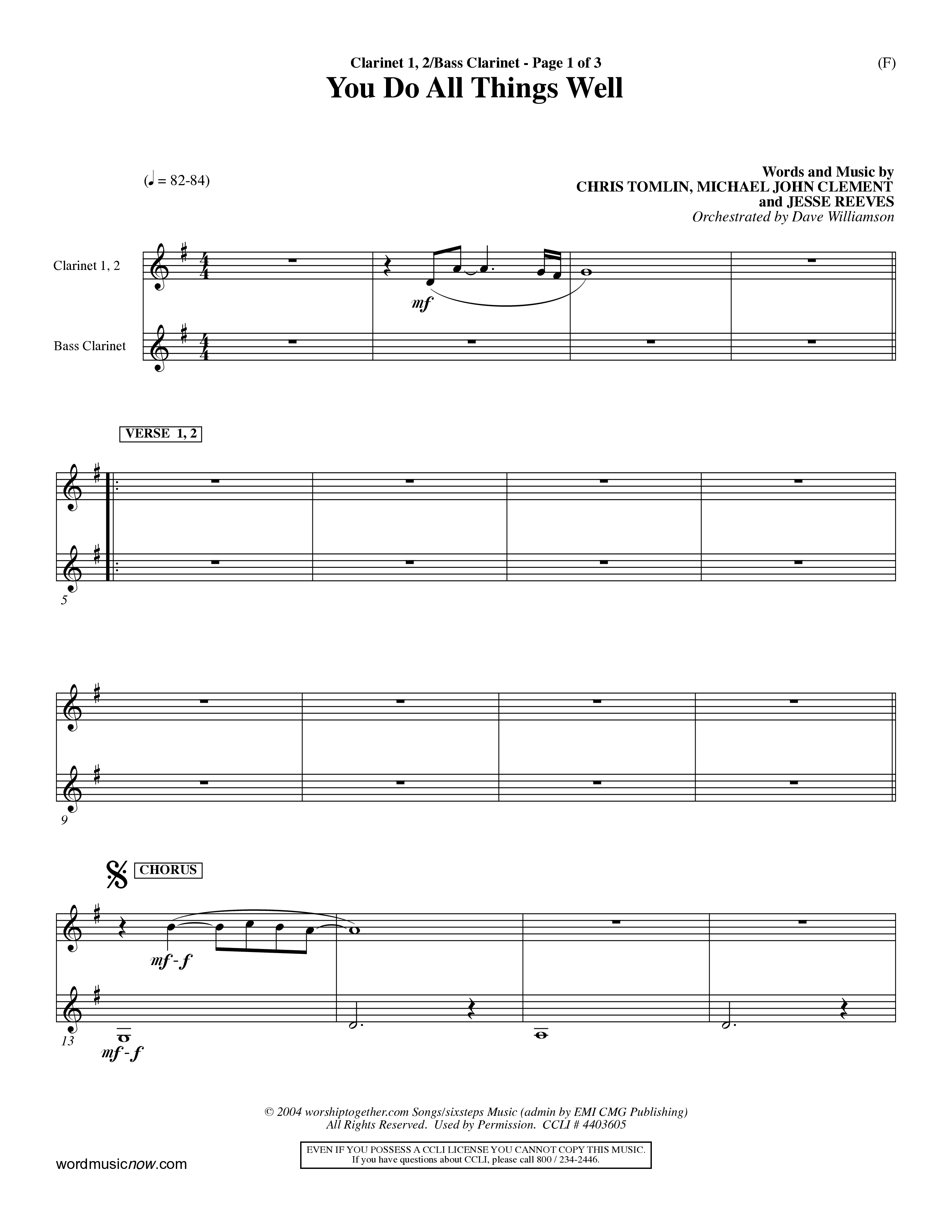 You Do All Things Well (Choral Anthem SATB) Clarinet 1/2, Bass Clarinet (Word Music Choral / Orch. Dave Williamson)