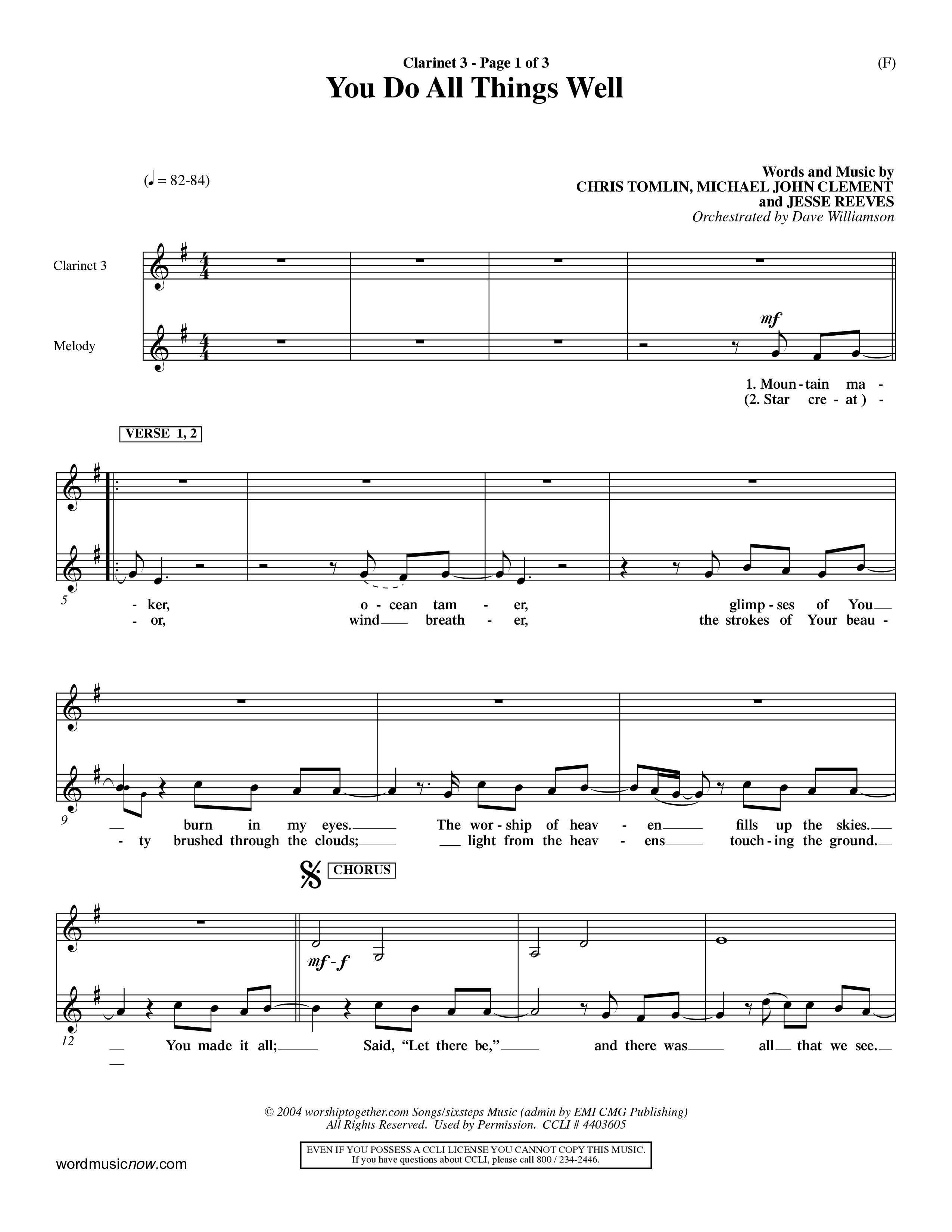 You Do All Things Well (Choral Anthem SATB) Clarinet 3 (Word Music Choral / Orch. Dave Williamson)