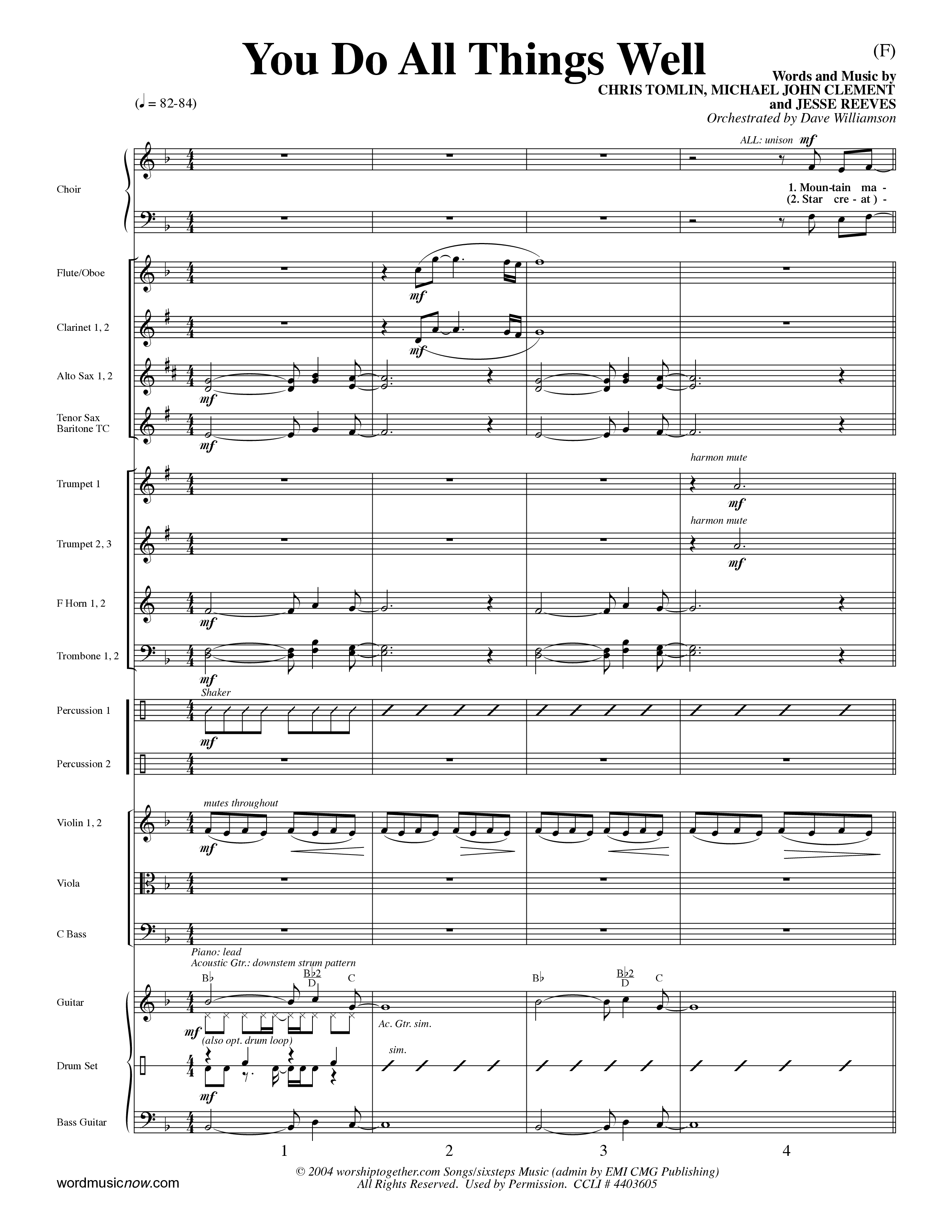 You Do All Things Well (Choral Anthem SATB) Orchestration (Word Music Choral / Orch. Dave Williamson)