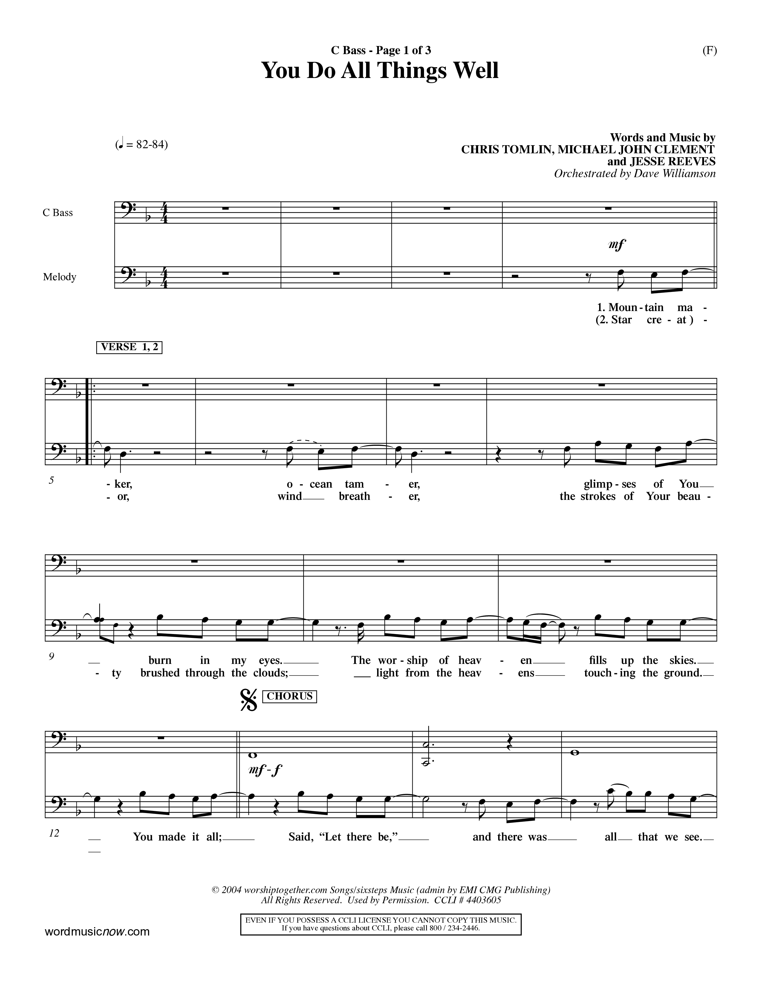 You Do All Things Well (Choral Anthem SATB) Contrabass (Word Music Choral / Orch. Dave Williamson)