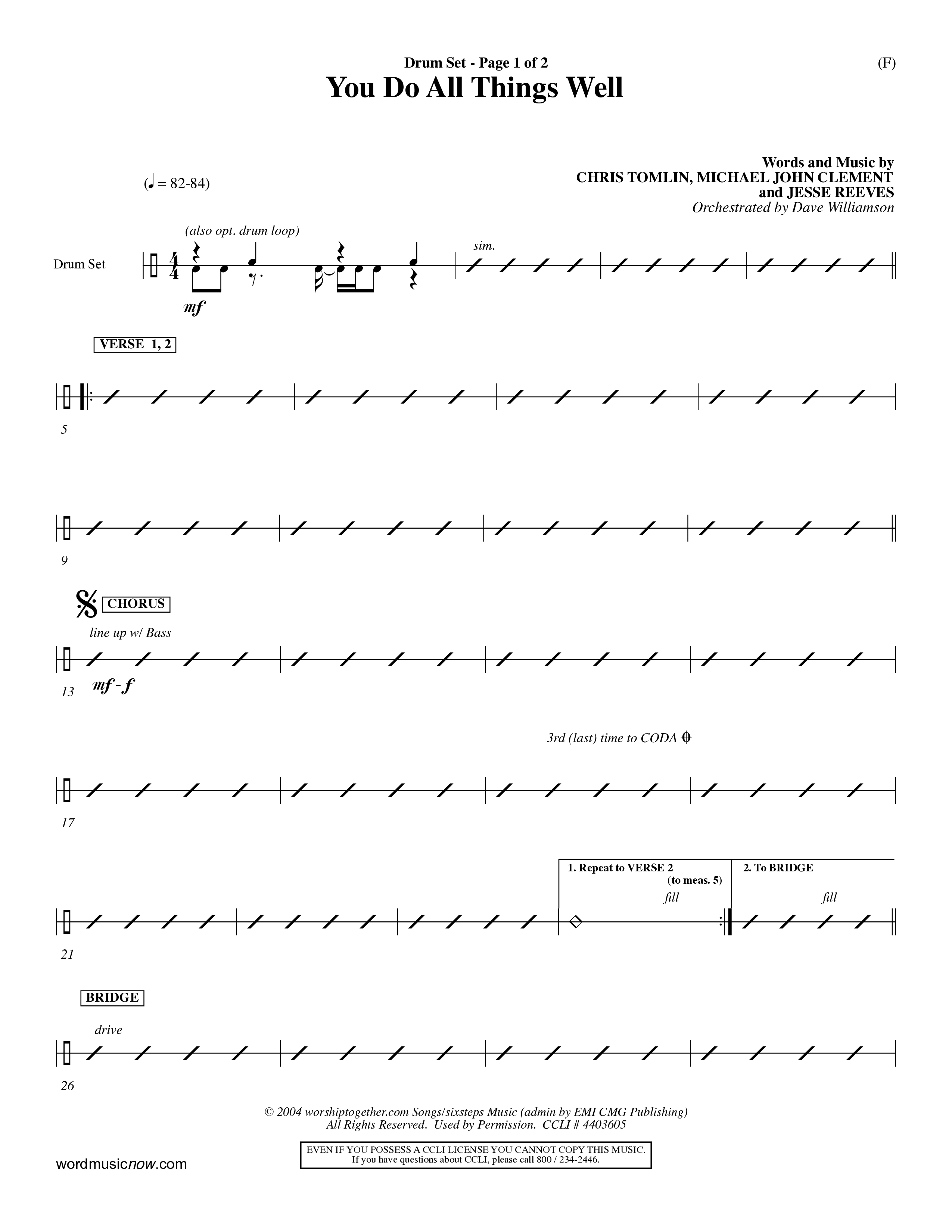 You Do All Things Well (Choral Anthem SATB) Drum Set (Word Music Choral / Orch. Dave Williamson)